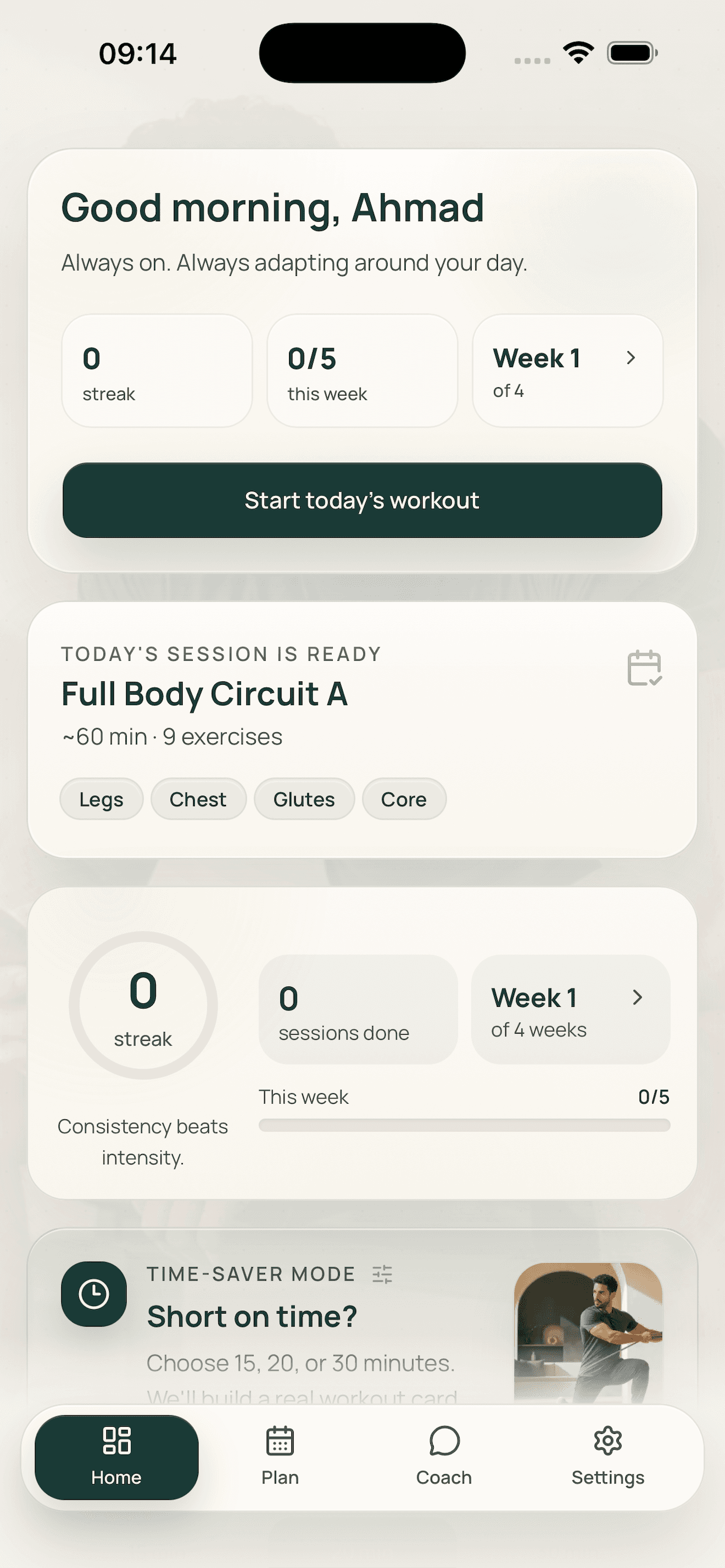 24/7 Fit home dashboard screenshot