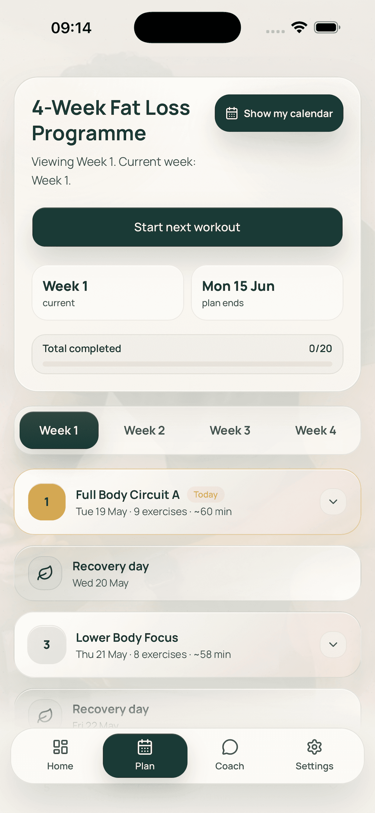 24/7 Fit adaptive plan overview screenshot