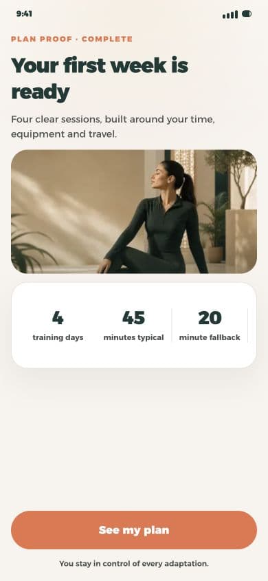 24/7 Fit plan summary showing personalised workout structure